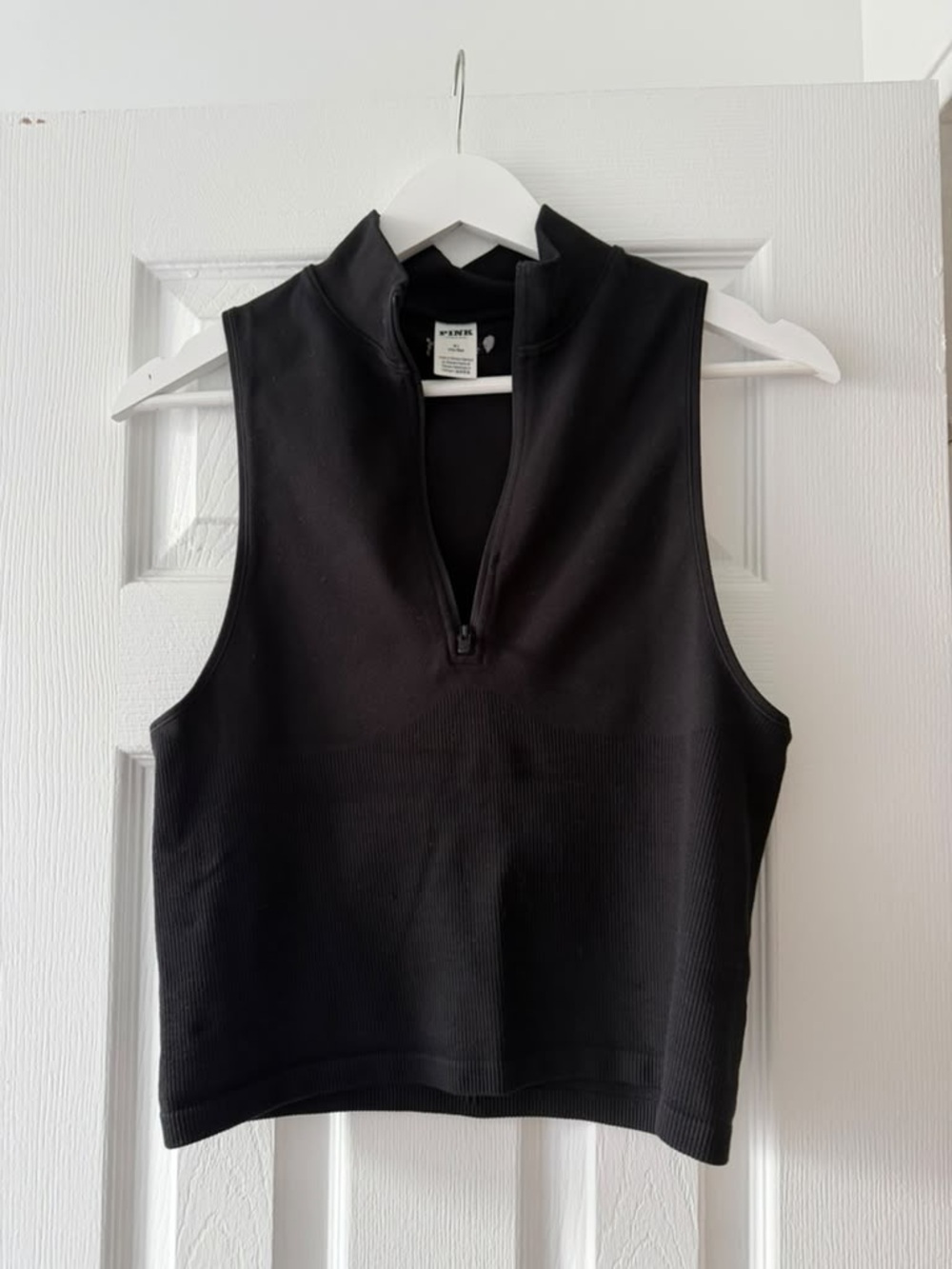 PINK Victoria's Secret Black Ribbed Half-Zip Mock Neck Tank